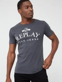 Image of Replay Blue Jeans Logo Slub Short Sleeve T-Shirt - Black Size M Men