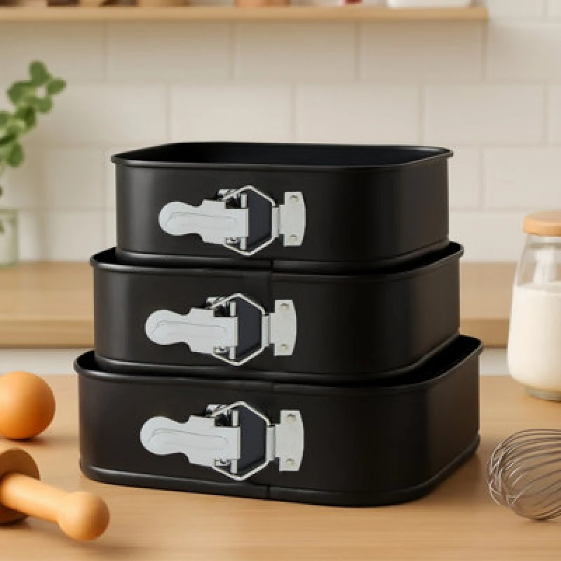 Image of Premier Housewares Interiors By Premier Square Cake Tin Set Of 3, Non-Stick Springform Tins For Layered & Celebration Cakes, Durable Carbon Steel