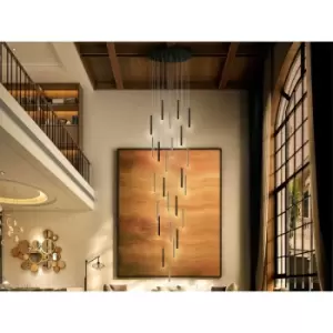 Image of Schuller Lighting - Schuller Varas Cluster Drop Ultra Slim 14 Light Dimmable Suspension 5 Meter Max Hanging Light, Gold & Matt Black Finish