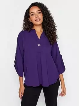 image of M&Co Turn Back Sleeve Blouse, Purple, Size 10, Women