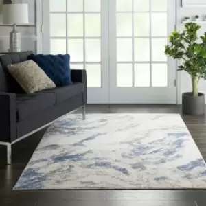 Image of Silky Textures SLY03 Blue Ivory Grey 160cm x 221cm Rectangle - Blue and Grey and Ivory