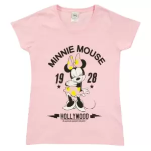 Image of Disney Womens/Ladies Hollywood Minnie Mouse Fitted T-Shirt (L) (Baby Pink)