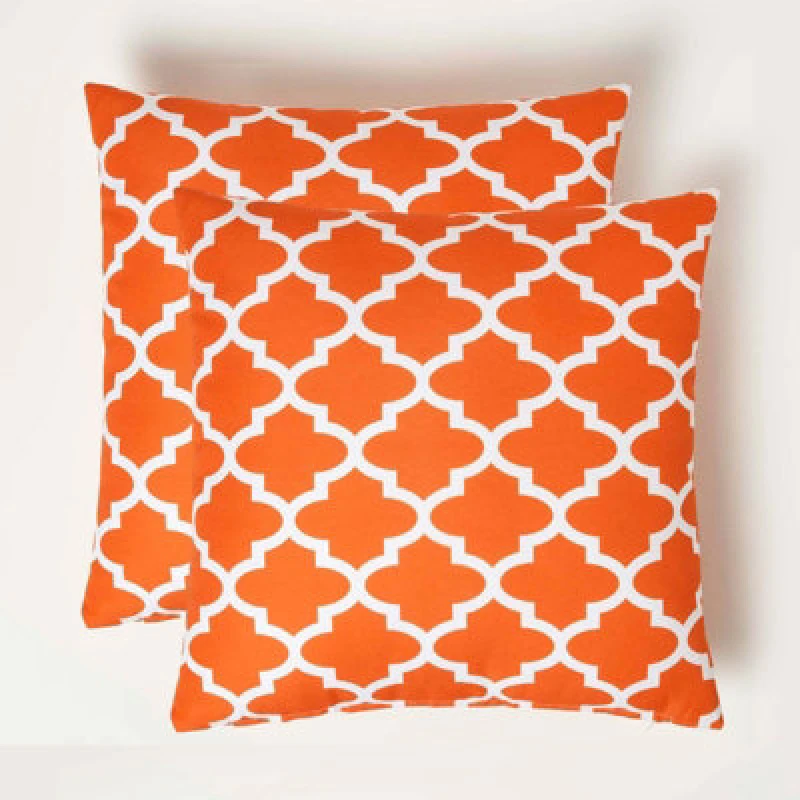 Image of Homescapes Orange Geometric Outdoor Cushion 45 x 45 cm, Set of 2 Orange