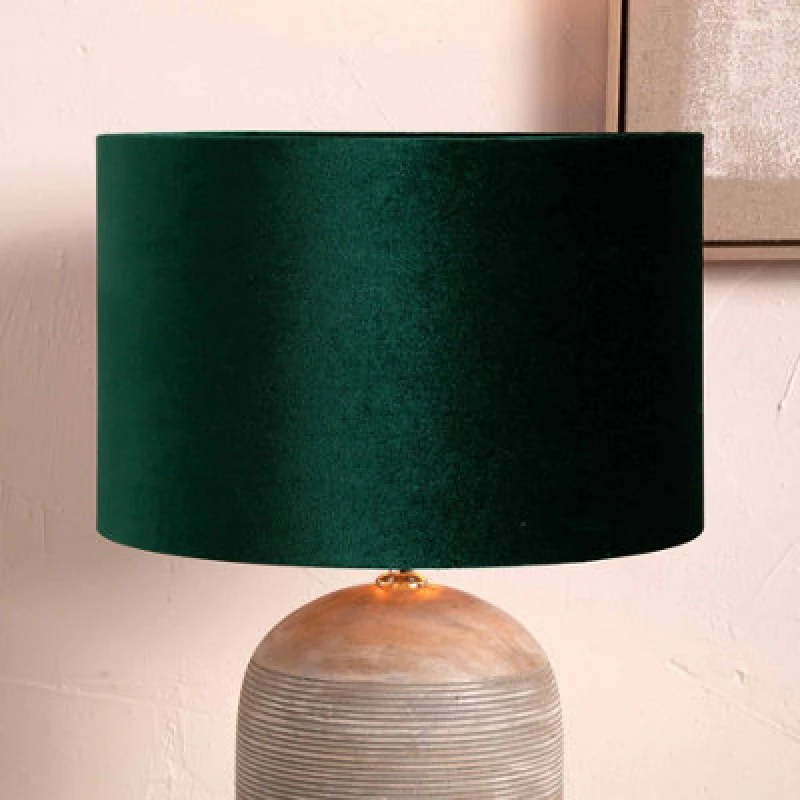 Image of Pacific Lifestyle 25Cm Forest Green Velvet Cylinder Table Lampshade Art Deco