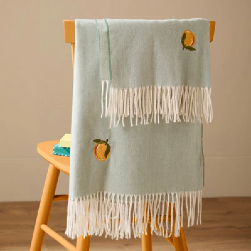 Image of Furn Fruits Lightweight Embroidered Throw in Pale Blue Size: 130cm x 180cm Pale Blue Unisex 130cm x 180 cm