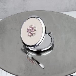 image of Sophia Silverplate Pink Floral Compact Mirror