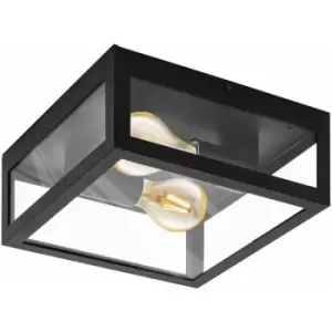 image of Loops - IP44 Outdoor Wall Light Black & Glass Box Twin 60W E27 Bulb Porch Lamp