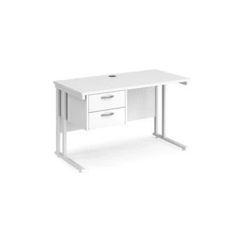 Image of Office Desk Rectangular Desk 1200mm With Pedestal White Top With White Frame 600mm Depth Maestro 25 MC612P2WHWH