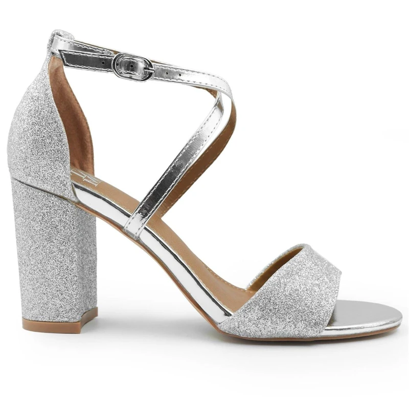 Image of Where's That From 'Ruth' Mid High Block Heel Sandals With Cross Over Ankle Strap Gold