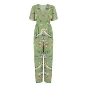 image of Yumi Green Crane Print Jumpsuit - Green