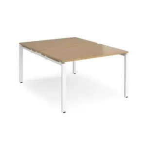 Image of Bench Desk 2 Person Rectangular Desks 1200mm Oak Tops With White Frames 1600mm Depth Adapt