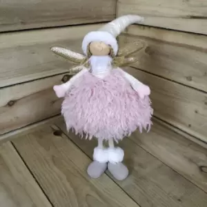 Image of Premier Decorations Ltd - Premier 45cm Pink and Gold Glitter Plush Standing Christmas Angel Figure Decoration