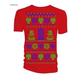 Image of Doctor Who - Ugly Xmas Sweater Mens X-Large T-Shirt - Red
