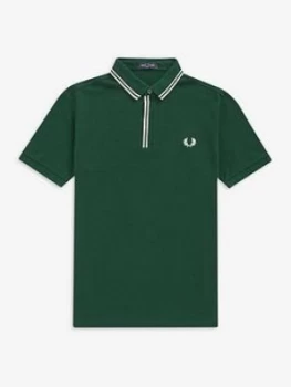 image of Fred Perry Tipped Placket Polo Shirt, Green, Size 2XL, Men