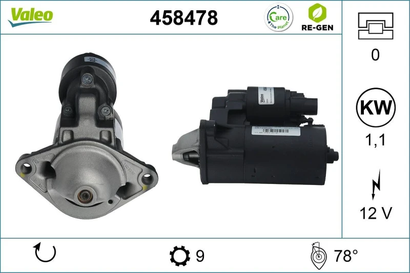 Image of VALEO 458478 Starter motor VALEO RE-GEN REMANUFACTURED 1,1kW, 12V Starter (2)