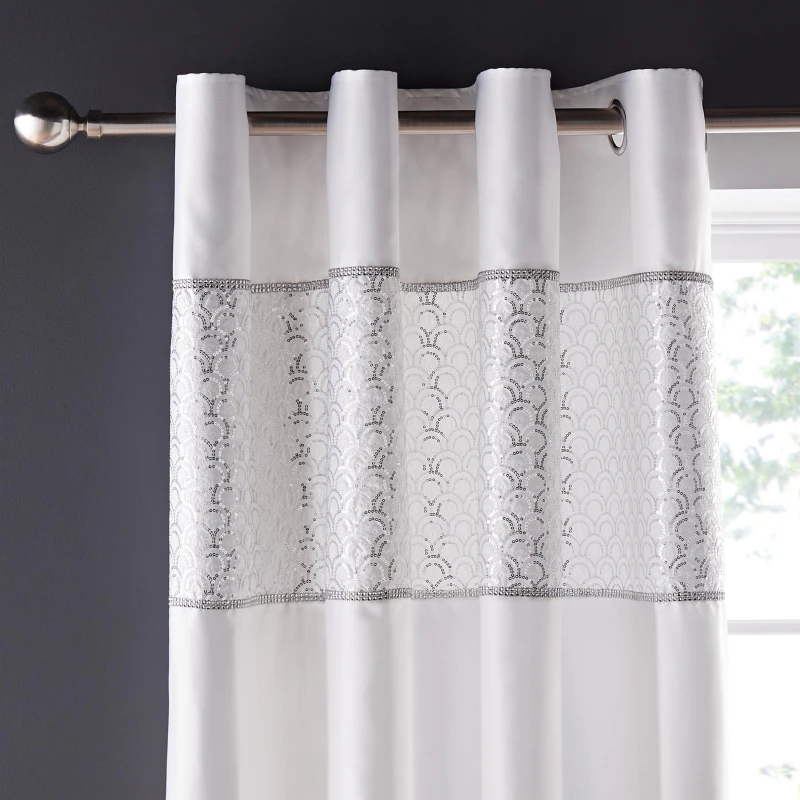 Image of Catherine Lansfield Deco Sequin Lined Eyelet Curtains Curtains 66x90" White 42178801000