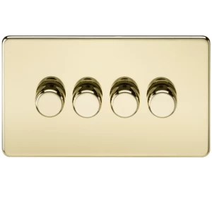 Image of KnightsBridge 60-400W 4G 2 Way 230V Screwless Polished Brass Electric Dimmer Switch