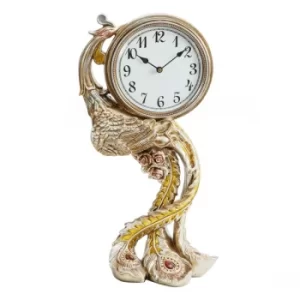 Image of Ornate Bronze Finish Peacock Mantel Clock with Red Crystals