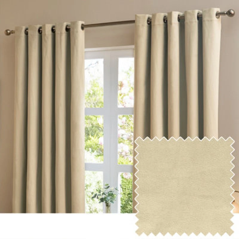Image of Furn. The Ultimate Velvet Room Darkening Eyelet Curtain Pair Natural (W)117Cmx (D)137Cm