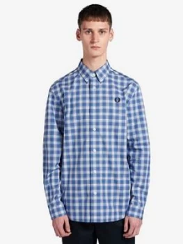 Image of Fred Perry Small Check Shirt - Blue Size M Men