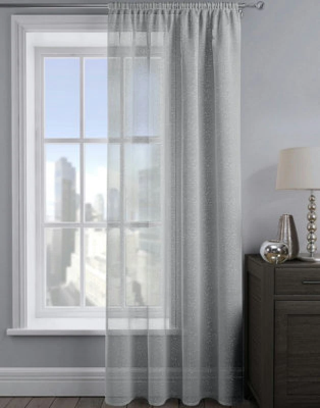 Image of Velosso Alessandria Sheer Voile Panel Slot Top in Silver Size: 137cm width x 183cm drop Silver Unisex 137cm width x 183cm drop