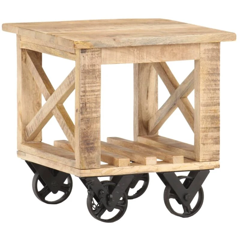 Image of VIDAXL Vidaxl - Side Table with Wheels 40x40x42cm Rough Mango Wood 8720286083079