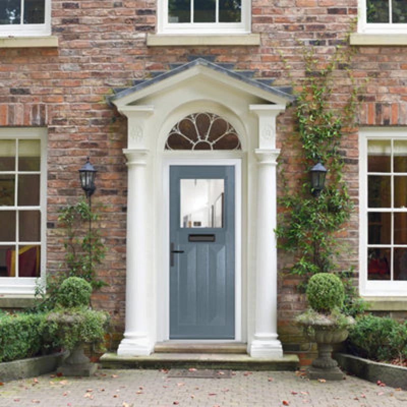 Image of Lacerta Composite Door Eaton 7015 Grey 920mm X 2090mm Open In Right Hand Clear Glass 10 Year Guarantee - Free Delivery & Smart Lock