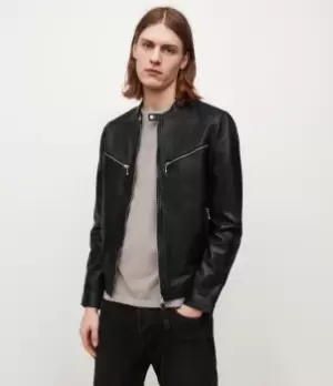 Image of AllSaints Mens Palm Leather Jacket, Black, Size: M