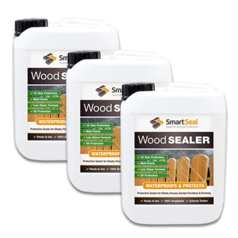 Image of Smartseal Wood Sealer, Clear Dry Finish, Outdoor & Indoor, 10Yr Protection, For Fences, Sheds And More, 3 X 5L, Clear 5.06