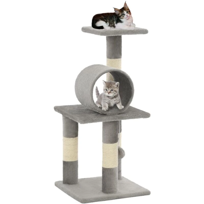 Image of vidaXL Cat Tree with Sisal Scratching Posts 65cm Grey Furniture Play Tower