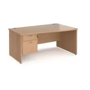 image of Office Desk Right Hand Wave Desk 1600mm With Pedestal Beech Top And Panel End Leg Maestro 25 MP16WRP2B