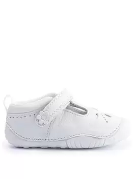 Image of Start-rite X Jojo Maman Bébé Little Pal White Leather Flower Riptape T-bar Baby Shoes - White, Size 2.5 Younger