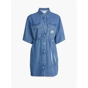 Image of Calvin Klein Jeans Utility Belted Shirt Dress - Blue