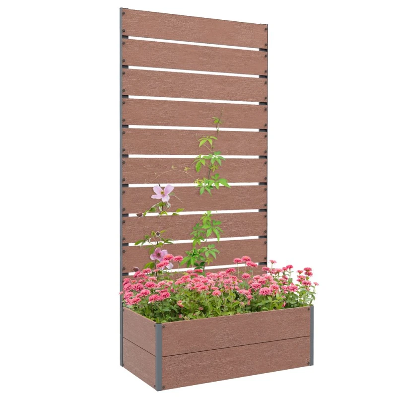 Image of Outsunny Outsunny - Raised Garden Bed with Trellis and Drainage Hole, Planter Box Brown - Brown 5056725396923