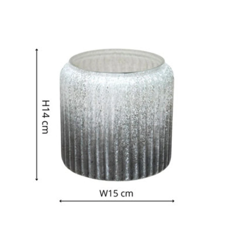 Image of Ivyline Verre Frosted Ribbed Glass Atlantic Blue Planter H14Cm W15Cm