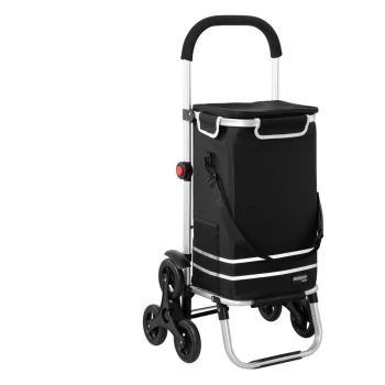 image of 2in1 Shopping Trolley 30 kg 66lbs Foldable Removable Bag 6 Rolls Cooling Bag Shopping Cart Aid Stair Climber Black - Monzana