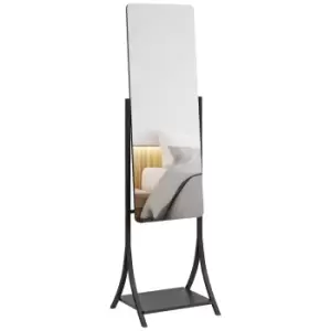 image of HOMCOM Free Standing Dressing Mirror, Full Length Mirror with Adjustable Angle, Storage Shelf for Living Room, Bedroom, Hallway