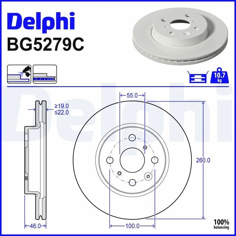 Image of DELPHI Brake disc DELPHI BG5279C