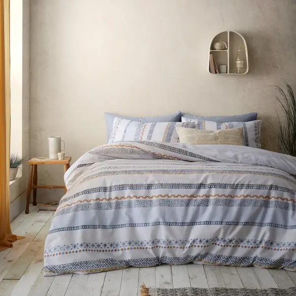 Image of Pineapple Elephant Vida Stripe Beige Duvet Cover and Pillowcase Set Beige