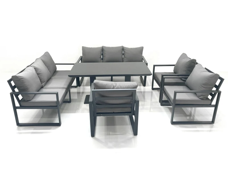 Image of Fimous Garden Sofa Set Aluminium Furniture Rising Dining Tabe Set with 3 Chair Dark Grey Dark Grey Unisex