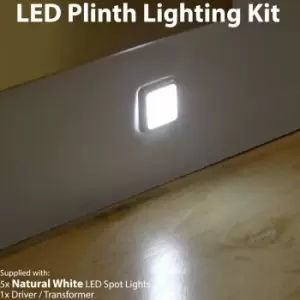 Image of Square LED Plinth Light Kit 5 natural white Spotlights Kitchen Bathroom Panel