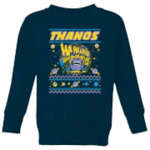 image of Thanos Christmas Knit Kids Christmas Sweatshirt - Navy - 11-12 Years