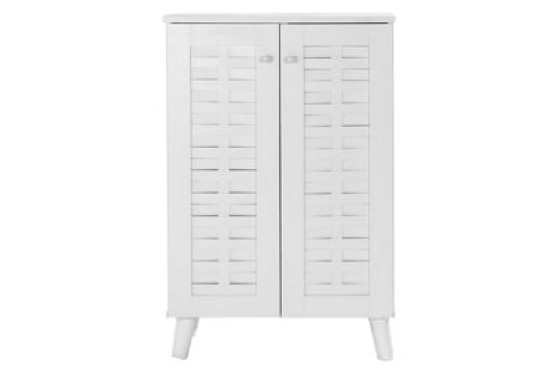 Image of Timber Art Design - Modern Shoe Storage Cabinet 2 Doors Footwear Stand Rack Unit Cupboard White