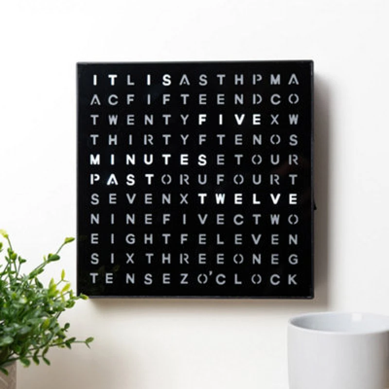 Image of Winning Light Up Word Clock For Walls With Black Frame