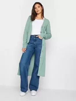 image of Long Tall Sally Sage Longline Rub Button Cardigan, Green, Size 18-20, Women