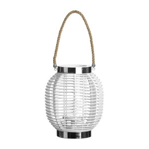 image of Premier Housewares Large Altar Lantern - White Wood/Glass/Rope