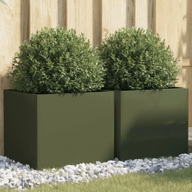 Image of VIDAXL Planters 2 pcs Olive Green 42x40x39cm Steel Vidaxl 8721012364127