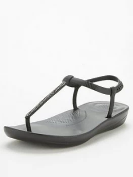 image of FitFlop Sparkle Bella Iqushion Flat Sandal - Black, Size 3, Women