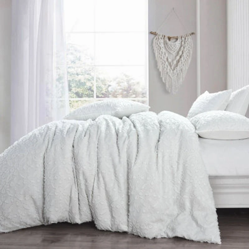 Image of Intimates Chic Tufted Duvet Cover & Pillowcase Set Luxury Bed Linen With Button Enclosure, Machine Washable & Wrinkle-Resistant - White