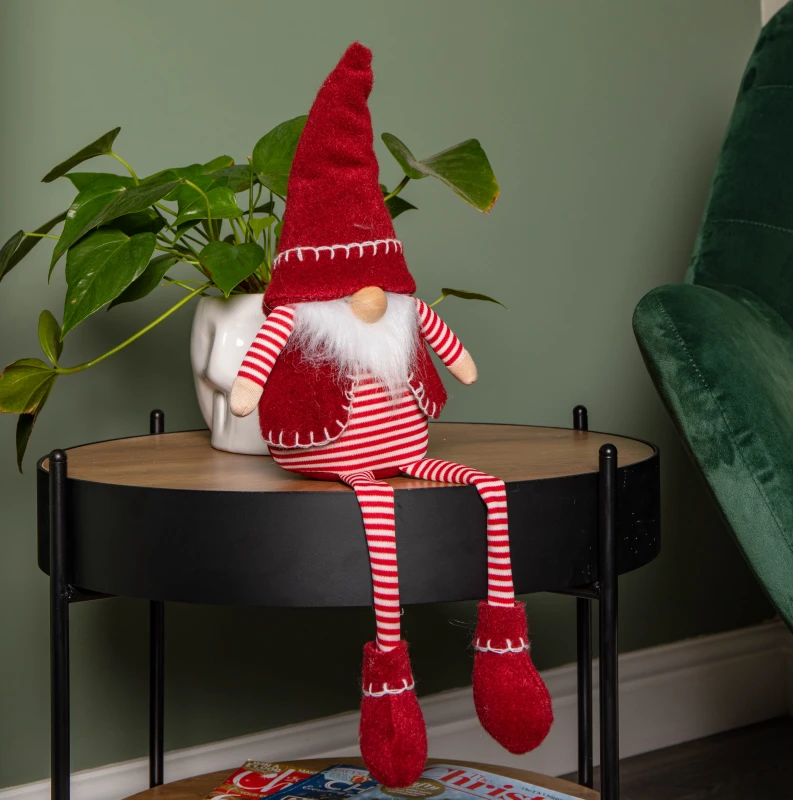 Image of 50cm Red and White Stripe Sitting Christmas Gonk Decoration with Dangly Legs